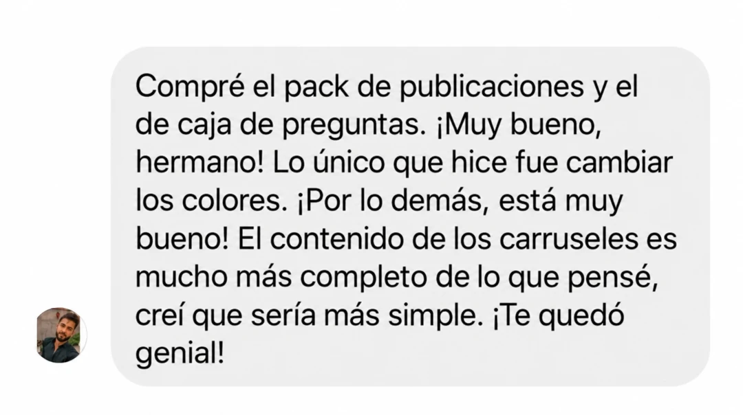 Testimonio de cliente sobre el pack de publicaciones, mensaje 2